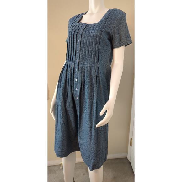 Coldwater Creek Blue Palm Print Layered Chambray Denim Dress Buttons Women Sze 8 - Picture 4 of 7